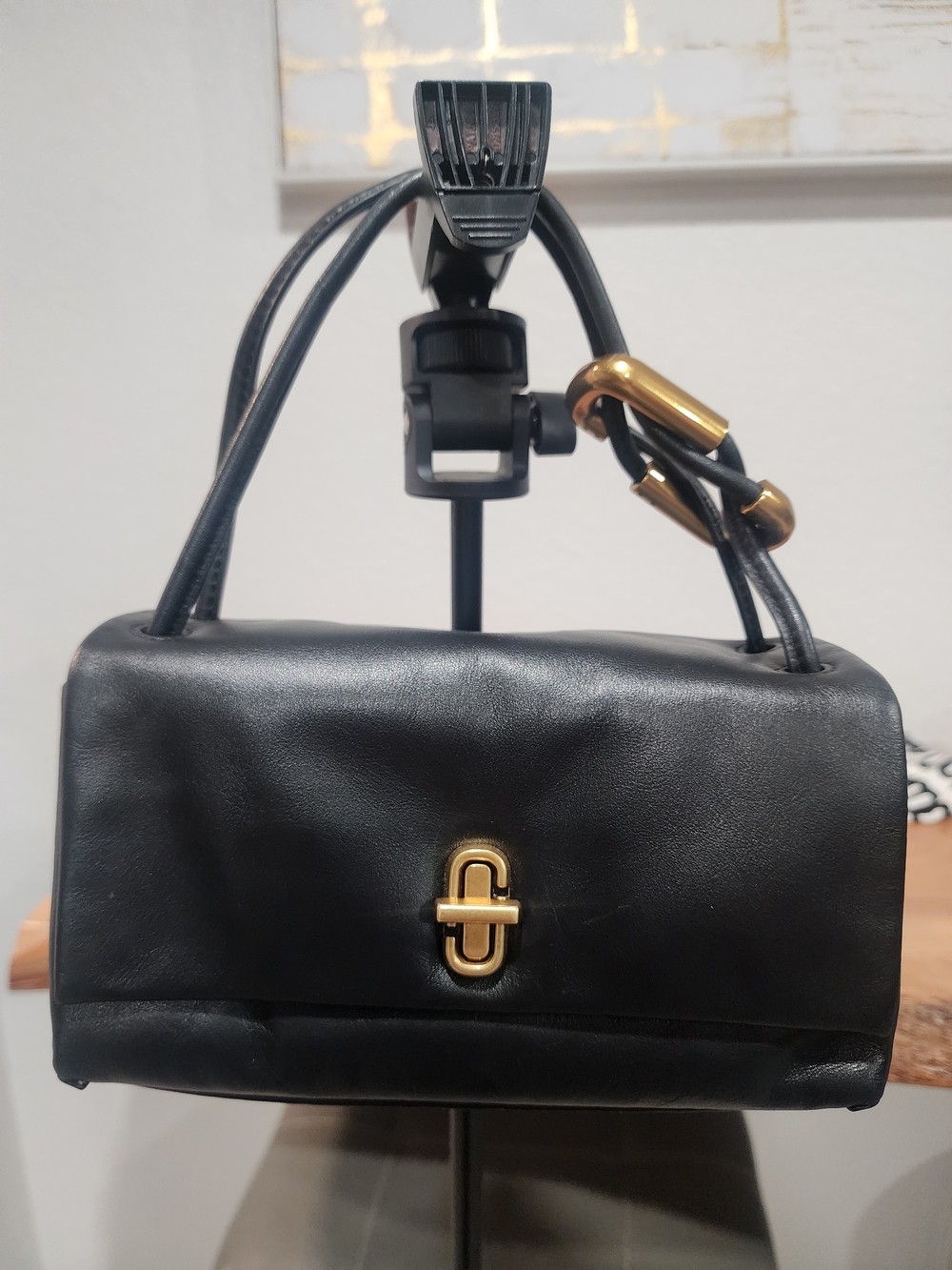 Marc Jacobs Mini Dual Bag. Black Leather Shoulder Bag with Gold Hardware